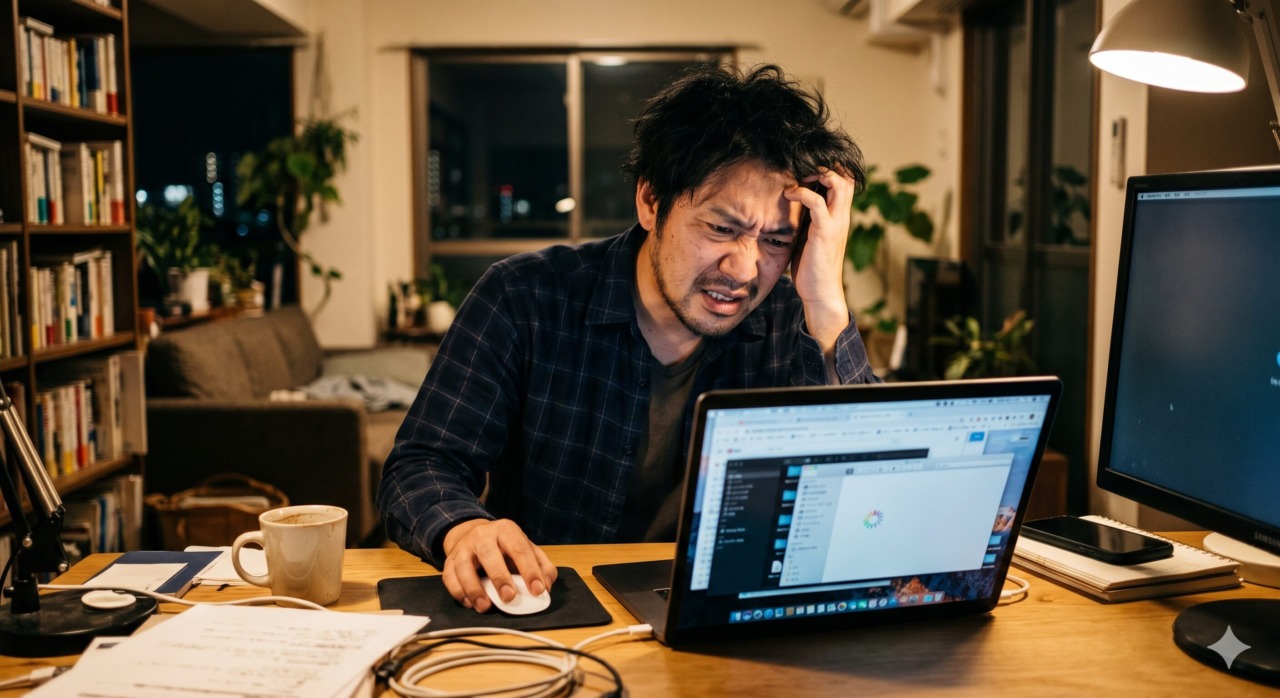 パソコンが重くてイライラする男性